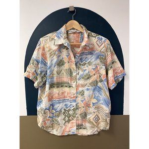 Vintage Alfred Dunner tropical short sleeve button down shoulder pad top